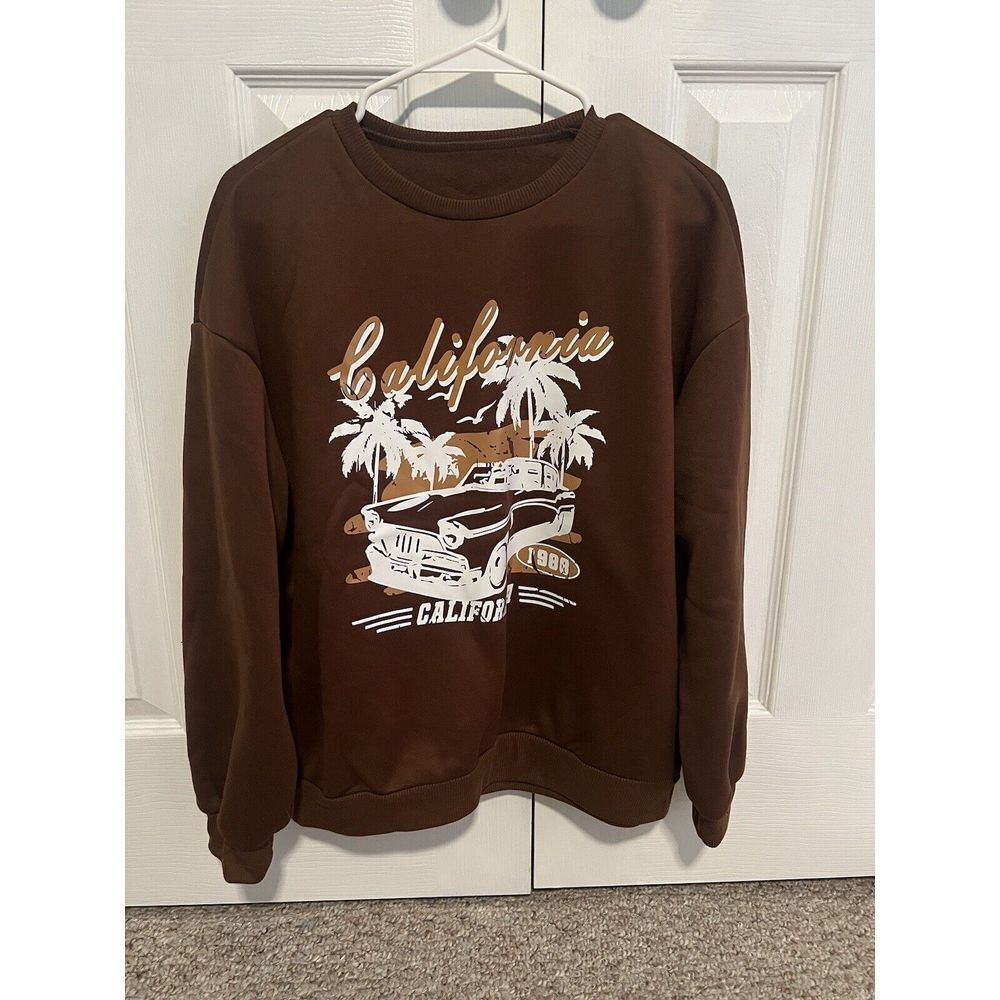 NWOT SHEIN Womens Medium Brown Thermal Lined California‎ Crewneck
